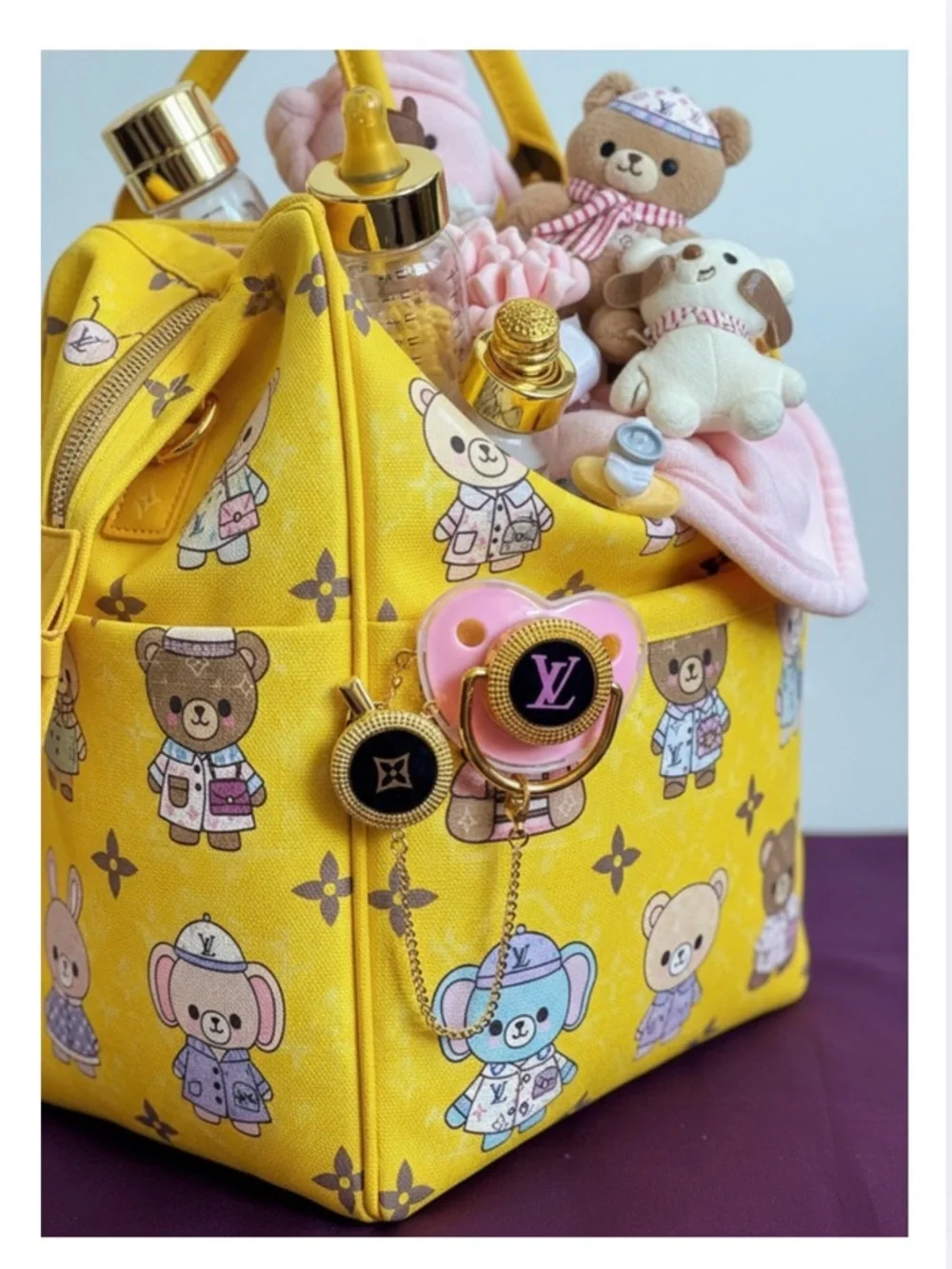 A-1DC-41: LOUIS VUITTON Murakami Upcycled Custom Pink/Yellow Pacifier w/Clip,COA